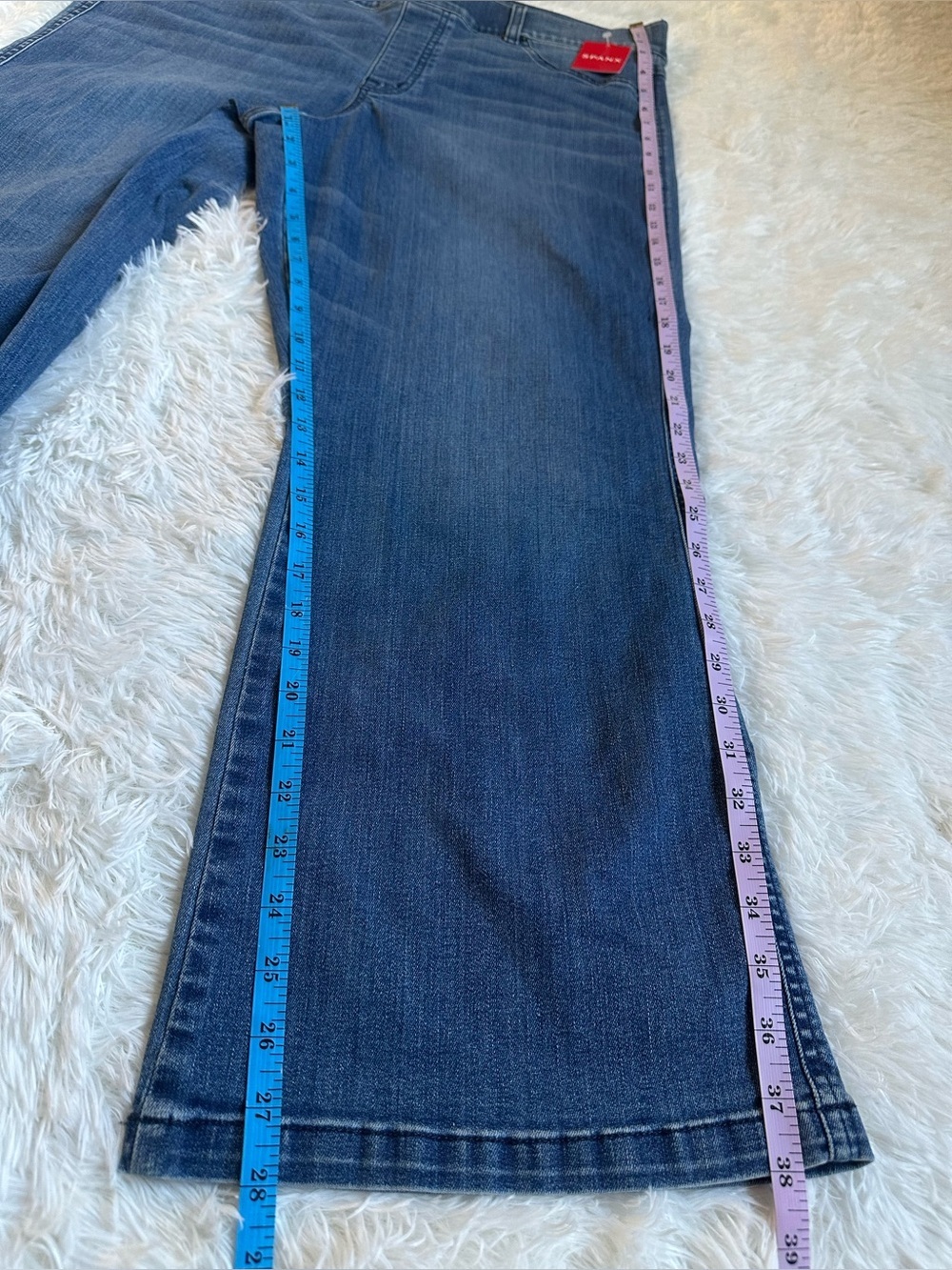 SPANX Blue Wide-Leg Cropped Jeans High Rise  pull on Denim 2X Casual - Picture 7 of 11